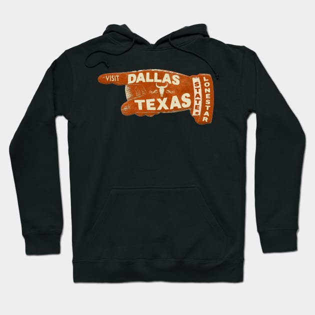 Vintage Dallas Texas Travel Cow Cattle Lonestar State Bull Skull Hoodie by TravelTime